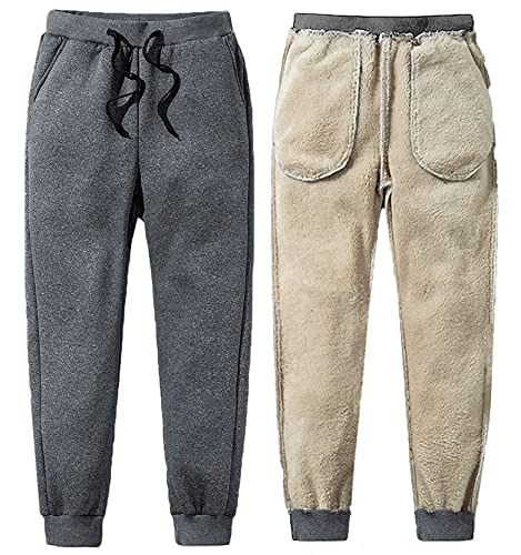 Yutdeng Herren Hose Warme Jogginghose Casual Sporthose Winter Fleece Sweatpants Sherpa Gefüttert Hosen mit Taschen Herren Sweathose Elastische Freizeithose Thermo Mode,Grau,XXL von Yutdeng