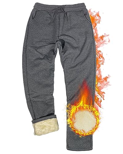 Yutdeng Herren Hose Warme Jogginghose Herren Winter Fleece Sweathose High Waist Trainingshose Sherpa Gefüttert Hosen Casual Männer Sporthose Baumwolle Slim Fit Freizeithose mit Taschen,Dunkelgrau,L von Yutdeng