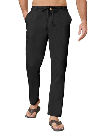 Yutdeng Herren Leinenhose Herren Lang Sommer Sommerhose Herren Leicht Freizeithose Baumwolle Leinen Herren Hose Stoffhose Loose Strandhose Hosen Urlaub Strand Alltag Yoga Kordelzug Taschen Herrenhose von Yutdeng