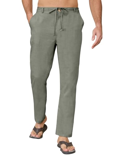 Yutdeng Herren Leinenhose Herren Lang Sommer Sommerhose Herren Leicht Freizeithose Baumwolle Leinen Herren Hose Stoffhose Loose Strandhose Hosen Urlaub Strand Alltag Yoga Kordelzug Taschen Herrenhose von Yutdeng