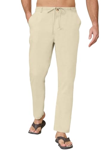 Yutdeng Herren Leinenhose Herren Lang Sommer Sommerhose Herren Leicht Freizeithose Baumwolle Leinen Herren Hose Stoffhose Loose Strandhose Hosen Urlaub Strand Alltag Yoga Kordelzug Taschen Herrenhose von Yutdeng
