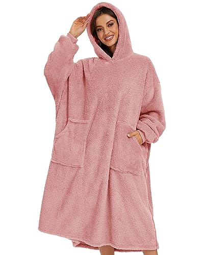 Yutdeng Hoodie Decke Lang Übergroße Hoodie Damen Herren Winter Warm Decken Hoodie Blanket Kuschel Hoodie Decke mit Kapuze Teddy Pullover Decke mit Ärmeln Kuscheljacke Flauschig,Rosa von Yutdeng