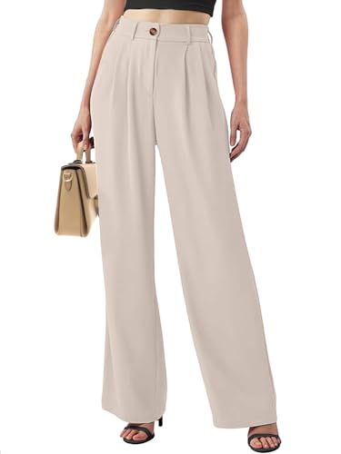 Yutdeng Hose Damen Elegant Weite Hose Leichte Anzughose Damen Hohe Taille Palazzo Hose Lässig Hosen Damen Business Sommerhose Locker Bequem Stoffhose Geradem Hose Sommer Loose Freizeithose mit Taschen von Yutdeng