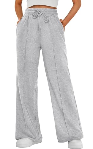Yutdeng Hosen Damen Jogginghose High Waist Casual Sweatpants Lockere Sporthose Baggy Hose Damen Weites Bein Freizeithose Elastische Taille Lang Hose Sport Trainingshose Sweathose mit Taschen Kordelzug von Yutdeng