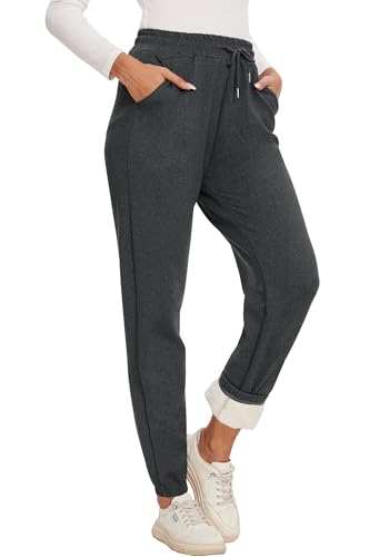 Yutdeng Damen Jogginghose Fleece Winter Sweatpants Warm Sporthose Dick Fleecehose Bequeme Traininghose Stoffhose Kordelzug Taschen Schwarz S M Hohe Taille 32 36 von Yutdeng
