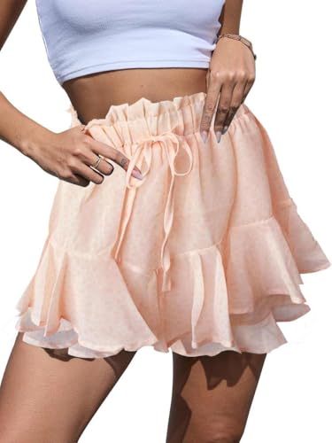 Yutdeng Kurze Hose Damen Shorts Sommerhose Leicht Kurz Hosen Sommer Hosenrock Boho Blumen High Waist Shorts Sommer Elegant Elastische Taille Weite Bein Strandshorts Tennisrock Hotpants,Rosa,XXL von Yutdeng