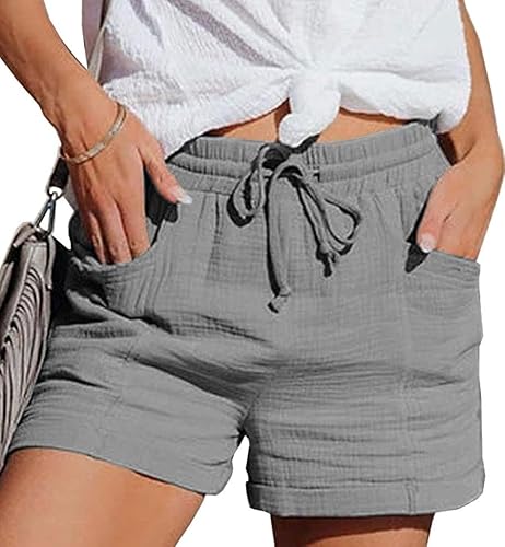 Yutdeng Kurze Hose Damen Sommer Musselin Shorts Leinen Kurz Sommerhose Leicht mit Taschen Kordelzug Lässig Leinenshorts Baumwolle Strandshorts Leinenhose Bequem Hosen Kurz Damen Stoffhose,Grau,XXL Yutdeng Kurze Hose Damen Sommer Musselin Shorts Leinen Kurz Sommerhose Leicht mit Taschen Kordelzug Lässig Leinenshorts Baumwolle Strandshorts Leinenhose Bequem Hosen Kurz Damen Stoffhose,Grau,XXL von Yutdeng