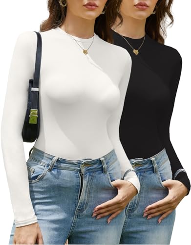 Yutdeng Langarmshirt Damen Elegant Enges Unterhemd Langarm Rundhlas Stretch Unterziehshirt Weich Slim Fit Crop Tops Y2K Oberteil Basic T-Shirt Bequem Shirt Casual Top Dünn Base Layer Warm Streetwear von Yutdeng