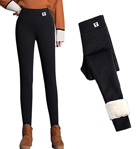 Yutdeng Leggings Gefüttert Damen Winter Warme Thermo Leggins Innenfleece Thermoleggins High Waist Dicke Fleece Slim Stretch Hose Winterleggins Sporthose für Frauen, Schwarz, L von Yutdeng
