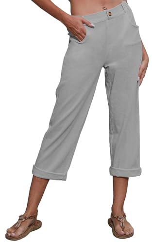 Yutdeng Leinenhose Damen Sommer Freizeithose Lang Weite Stoffhose Elegant Sommerhose Damen Leicht Casual Damenhose mit Gummizug Loose Gerades Bein Bequem Hosen Baumwolle Leinen Loungehose Palazzo Hose von Yutdeng