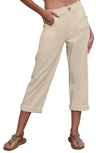 Yutdeng Leinenhose Damen Sommer Freizeithose Lang Weite Stoffhose Elegant Sommerhose Damen Leicht Casual Damenhose mit Gummizug Loose Gerades Bein Bequem Hosen Baumwolle Leinen Loungehose Palazzo Hose von Yutdeng