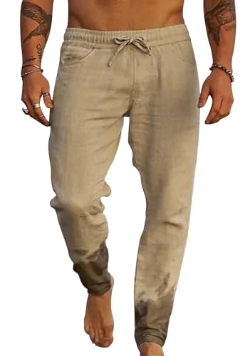 Yutdeng Leinenhose Herren Lang Sommerhose Herren Leichte Freizeithose Leinen Hose Herren Stoffhose Männer Herrenhose Sommer Hosen Elastische Taille Strandhose Einfarbig Urlaub Strand Alltag Taschen von Yutdeng
