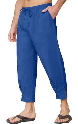 Yutdeng Leinenhose Herren Lang Sommerhose Leicht 7/8 Hose Herren Sommer Leinen Hose Baggy Hose Lockere Strandhose mit Taschen mit Kordelzug Freizeithose Dünne Leinenhosen Baumwolle,Marineblau,XXL von Yutdeng