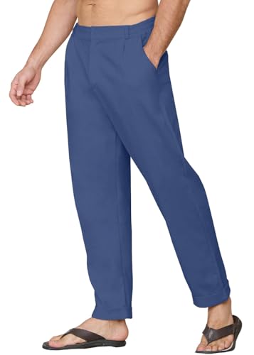 Yutdeng Leinenhose Herren Sommer Lässige Hose Herren Leinen Sommerhose Herren Stoffhose Elastischer Bund Freizeithose Lang Hosen Männer Baumwollehosen Strandhose Knöpfe Taschen Urlaub Strand Alltag von Yutdeng
