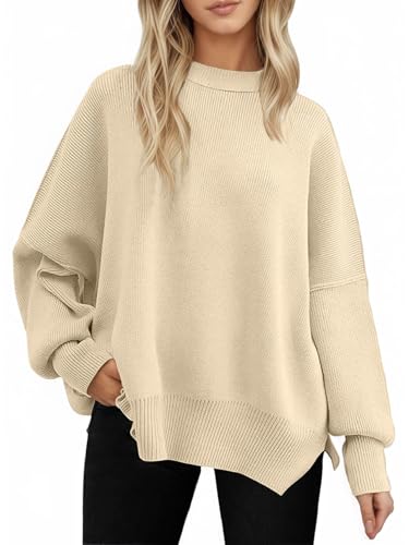 Yutdeng Oversize Pullover Damen Elegant Strickpullover Lang Sweatshirt Rundhals Langarm Pulli Locker Warmer Fledermausärmel Pullover Winter Herbst Oberteile Strickpulli Jumper Sweater,Creme,L Yutdeng Oversize Pullover Damen Elegant Strickpullover Lang Sweatshirt Rundhals Langarm Pulli Locker Warmer Fledermausärmel Pullover Winter Herbst Oberteile Strickpulli Jumper Sweater,Creme,L von Yutdeng