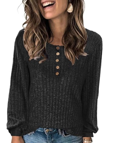 Yutdeng Pullover Damen Herbst Lässige Strickpullover Casual Dünn Sweater Leichtes Rundhals Langarmshirt Elegant Sweatshirt Locker Shirt Langarm Basic Oberteil Einfarbig Tunika Winter Tops mit Knopf Yutdeng Pullover Damen Herbst Lässige Strickpullover Casual Dünn Sweater Leichtes Rundhals Langarmshirt Elegant Sweatshirt Locker Shirt Langarm Basic Oberteil Einfarbig Tunika Winter Tops mit Knopf von Yutdeng