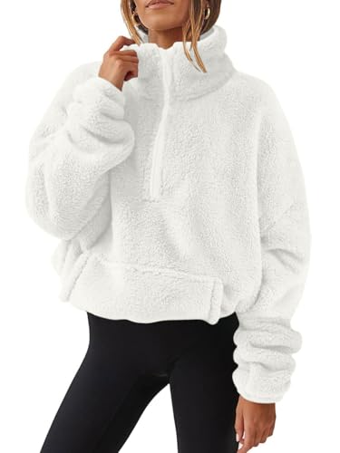 Yutdeng Pullover Fleece Sweatshirt Teddy Hoodie Warm Fleecejacke Damen Teddyjacke Sweatjacke Weich Winterjacke Casual Jacke Winter Oversize Stehkragen Plüschjacke mit Reißverschluss Tasche Kordelzug von Yutdeng