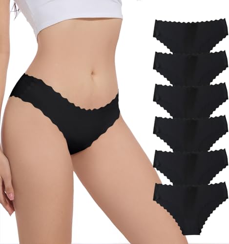 Yutdeng Seamless Slips Damen Mehrpack Unterhosen Panties Nahtlose Unterwäsche Stretch Brasilien Slip Damen Pantys Unterhosen Frauen ohne Naht Hipster Schlüpfer Tanga Thongs 6 Stück,#A 6pcs Schwarz,XL von Yutdeng