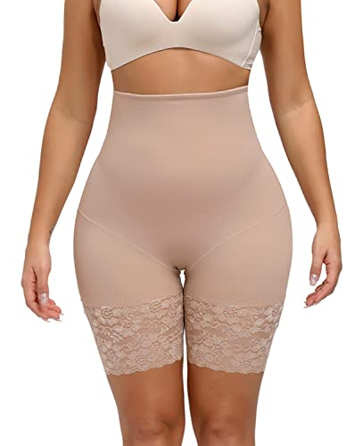 Yutdeng Shapewear Hohe Taille Damen Miederpants Spitzenhose Figurenformend Miederpant Nahtlose Shapewear Hochelastische Damen Bauchhose Miederslip Body Shaper,Beige,XL von Yutdeng