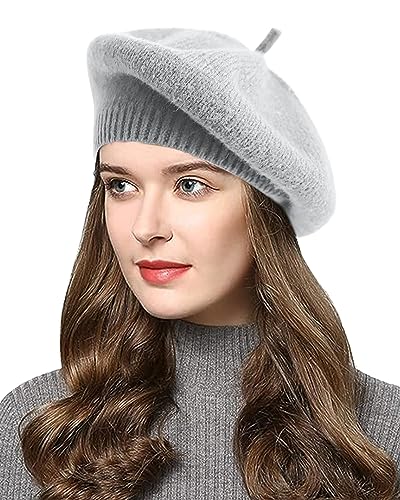 Yutdeng Strick Barrett Mütze Damen Französischen Beret Mode Baskenmütze Vintage Basken Hüte Gestrickt Beanie Weich Franzosen Wintermütze Warm Schirmmütze Herbst Winter Elegant,Grau,One Size von Yutdeng