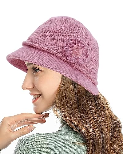 Yutdeng Strickmütze Damen Hut Winter Fischerhut Blume Beanie Mütze Wintermütze Bucket Hat Winterhut Anglerhut Strickmützen für Damen Warme Wollmütze Damenmützen Winter Herbst,Hellviolett von Yutdeng