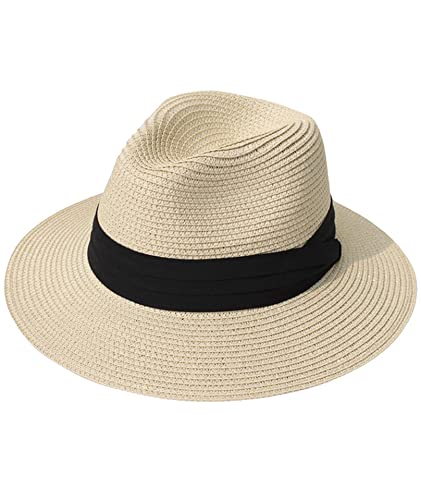 Yutdeng Strohhut Damen Strandhut Panamahüte für Herren Sommer Sonnenhut Faltbar Verstellbar Sonnenhüte Breite Krempe Sonnenschutz Sommerhut Stroh Mütze für Urlaub Strand, Beige von Yutdeng