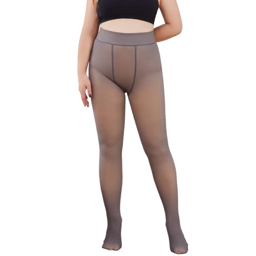 Yutdeng Strumpfhosen Damen Warme Thermo Strumpfhose Gefüttert Große Größen Transparent Fleece Thermostrumpfhose Plüschstrümpfe Bauchweg Feinstrumpfhose, Grau, 350g von Yutdeng