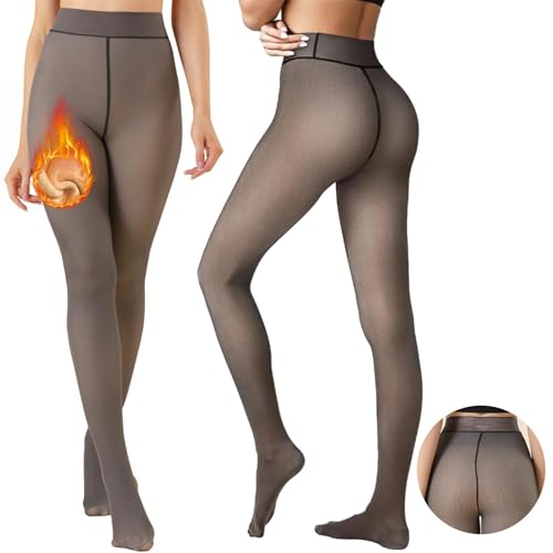 Yutdeng Strumpfhosen Damen Winter Thermostrumpfhosen für Damen Gefütterte Strumpfhose Gefälschte Durchscheinend Tights Pantyhose Thermo Strumpfhose Damen Fleece Strumpfhose Plüschstrümpfe Warm Leggins von Yutdeng