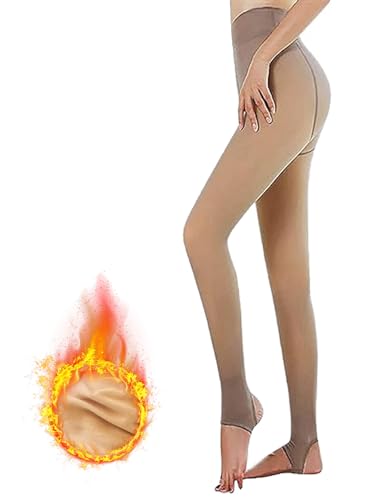 Yutdeng Strumpfhosen Fleece Gefälschte Durchscheinend Tights Damen Winter Thermoleggings Elastizität Plüschstrümpfe Warm Fußlose Pantyhose Hohe Taille,Braun-L-320g,Einheitsgröße von Yutdeng