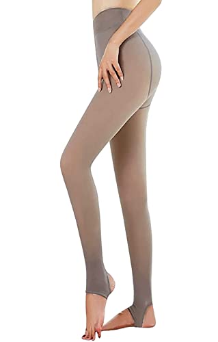 Yutdeng Strumpfhosen Fleece Gefälschte Durchscheinend Tights Damen Winter Thermoleggings Elastizität Plüschstrümpfe Warm Fußlose Pantyhose Hohe Taille,Grau-S-90g,Einheitsgröße von Yutdeng