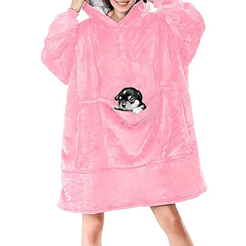 Yutdeng Sweatshirt Hoodie Oversize Damen Kapuzenpullover Decke Hoodie Super Weich Pulloverdecke Herren Riesen-Hoodie Kapuz Große Fronttasche Bequem Flanell Hoodies Warm,Rosa,Einheitsgröße von Yutdeng