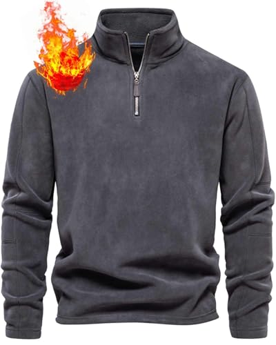 Yutdeng Sweatshirt ohne Kapuze Herren Stehkragen Pullover mit Reißverschluss Thermo Fleecepullover Winter Warm Fleece Hoodie Rollkragenpullover Zipper Pullover mit Kragen Arbeitspullover,Dunkelgrau,M von Yutdeng