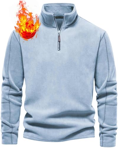 Yutdeng Sweatshirt ohne Kapuze Herren Stehkragen Pullover mit Reißverschluss Thermo Fleecepullover Winter Warm Fleece Hoodie Rollkragenpullover Zipper Pullover mit Kragen Arbeitspullover,Blau,XL von Yutdeng