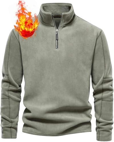 Yutdeng Sweatshirt ohne Kapuze Herren Stehkragen Pullover mit Reißverschluss Thermo Fleecepullover Winter Warm Fleece Hoodie Rollkragenpullover Zipper Pullover mit Kragen Arbeitspullover,Grün,XL von Yutdeng