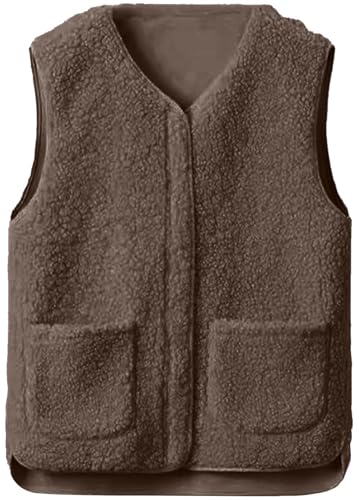 Yutdeng Teddy Fleece Weste Damen Teddywesten Herbst Winter Fleeceweste Casual Teddy Weste Ärmellose Plüschweste Teddyfleece Damenwesten Leicht Plüsch Westen Warm Teddyweste Einfarbig Reißverhlscüsse von Yutdeng
