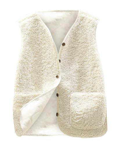 Yutdeng Teddy Weste Damen Fleeceweste Ärmellose Teddywesten mit Taschen Westen Kurz Herbst Winter Warm Plüschweste Fleece Weste für Damen Teddy Jacke Fleecejacke Winterweste Cardigan,Beige,S von Yutdeng