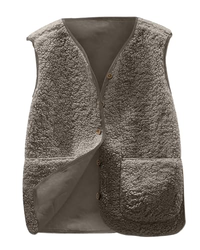 Yutdeng Teddy Weste Damen Fleeceweste Ärmellose Teddywesten mit Taschen Westen Kurz Herbst Winter Warm Plüschweste Fleece Weste für Damen Teddy Jacke Fleecejacke Winterweste Cardigan,Khaki,M von Yutdeng