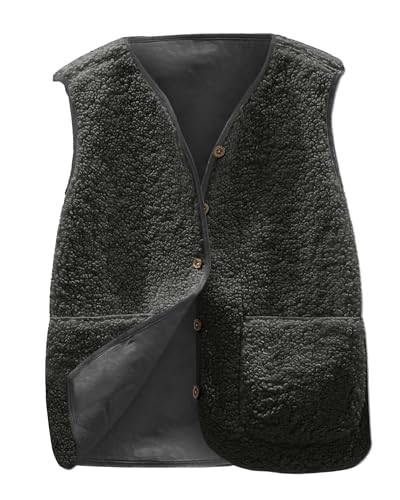 Yutdeng Teddy Weste Damen Fleeceweste Ärmellose Teddywesten mit Taschen Westen Kurz Herbst Winter Warm Plüschweste Fleece Weste für Damen Teddy Jacke Fleecejacke Winterweste Cardigan,Schwarz-Grau,L von Yutdeng