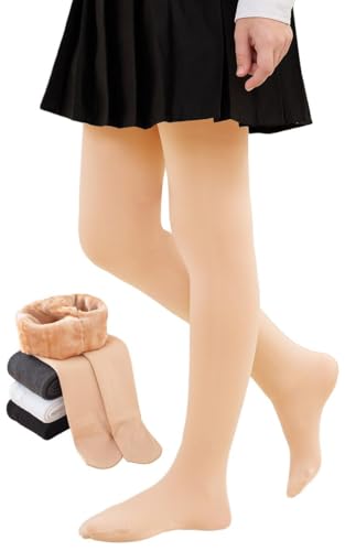 Yutdeng Thermo Strumpfhosen Mädchen Gefütterte Strumpfhose Kinder Winter Herbst Feinstrumpfhose Warm Fleece Thermostrumpfhose Kinderstrumpfhosen Schwarz Ballett Tanzstrumpfhose,Hautfarbe,110-130cm von Yutdeng