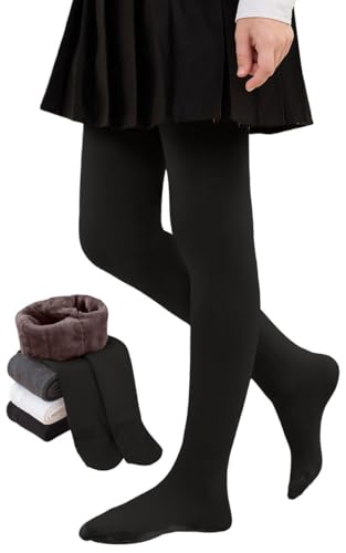 Yutdeng Thermo Strumpfhosen Mädchen Gefütterte Strumpfhose Kinder Winter Herbst Feinstrumpfhose Warm Fleece Thermostrumpfhose Kinderstrumpfhosen Schwarz Weiß Ballett Tanzstrumpfhose,Schwarz,110-130cm von Yutdeng