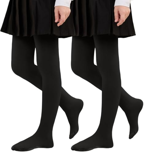 Yutdeng Thermo Strumpfhosen Mädchen Gefütterte Strumpfhose Kinder Winter Herbst Feinstrumpfhose Warm Fleece Thermostrumpfhose Kinderstrumpfhosen Weiß Ballett Tanzstrumpfhose,Schwarz 2PCS,130-150cm von Yutdeng