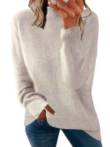 Yutdeng Turtleneck Pullover Damen Rollkragenpullover Warmer Pullover Elegant Winterpullover Langarm Strickpulli Strickpullover Rollkragenpulli Sweater Winter Pullover für Damen Rolli,Beige,L von Yutdeng