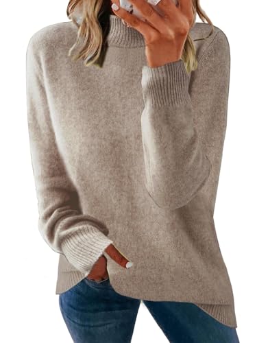Yutdeng Turtleneck Pullover Damen Rollkragenpullover Warmer Pullover Elegant Winterpullover Langarm Strickpulli Strickpullover Rollkragenpulli Sweater Winter Pullover für Damen Rolli,Khaki,L von Yutdeng