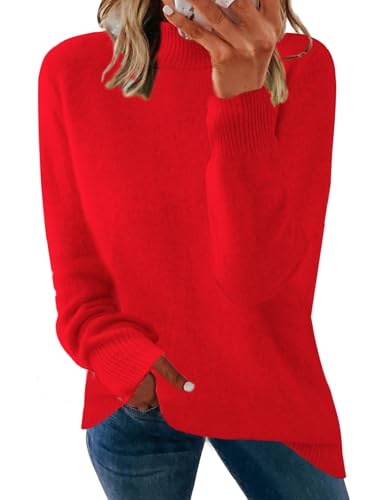 Yutdeng Damen Rollkragenpullover Elegant Winterpullover Langarm Strickpulli Strickpullover Rollkragenpulli Sweater Winter Pullover für Damen Rot S von Yutdeng