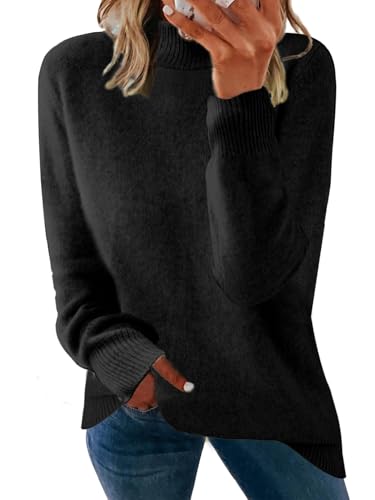 Yutdeng Turtleneck Pullover Damen Rollkragenpullover Warmer Pullover Elegant Winterpullover Langarm Strickpulli Strickpullover Rollkragenpulli Sweater Winter Pullover für Damen Rolli,Schwarz,L von Yutdeng