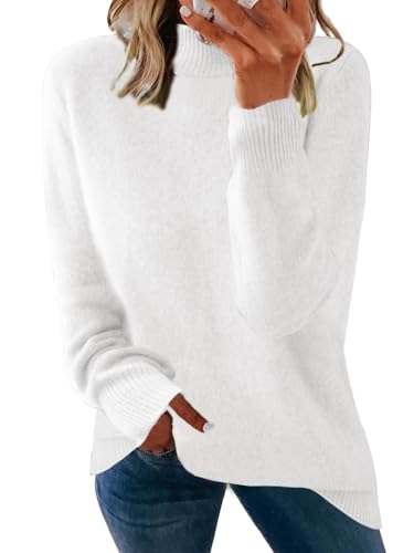 Yutdeng Turtleneck Pullover Damen Rollkragenpullover Warmer Pullover Elegant Winterpullover Langarm Strickpulli Strickpullover Rollkragenpulli Sweater Winter Pullover für Damen Rolli,Weiß,XL von Yutdeng