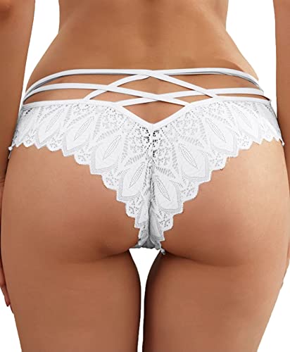 Yutdeng Unterhosen Damen Spitze Slip Mittel Taille Hipster Stretch Pantys Sexy Unterhosen Weich Atmungsaktiv Unterwäsche Unsichtbar Bequeme Tanga Nahtlos String für Frauen,Weiß,L von Yutdeng