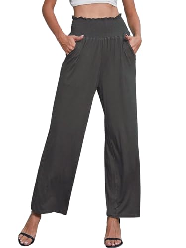 Yutdeng Weite Hose Damen Sommerhose High Waist mit Taschen Leicht Luftig Weites Bein Palazzo Hose Weite Lounge Stoffhose Damen Elegante Yogahose Wide Leg Hose Lockere Freizeithose,Grau,S Yutdeng Weite Hose Damen Sommerhose High Waist mit Taschen Leicht Luftig Weites Bein Palazzo Hose Weite Lounge Stoffhose Damen Elegante Yogahose Wide Leg Hose Lockere Freizeithose,Grau,S von Yutdeng