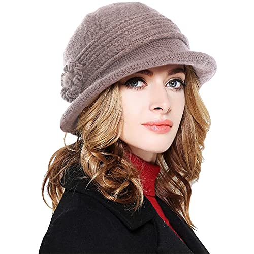 Yutdeng Winter Strickmütze Damen Beanie Fischerhut Blume Krempe Wintermütze Warme Mütze Bucket Hat Anglerhut für Frauen Stricken Beanie, Khaki von Yutdeng
