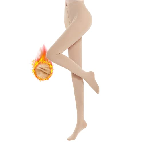 Yutdeng Winter Strumpfhosen Damen Gefüttert Warme Thermo Strumpfhose Thermostrumpfhose Hautfarben Fleece Feinstrumpfhose Große Größen Ballett Netzstrumpfhose Bauchweg, Hautfarbe, L-XL von Yutdeng